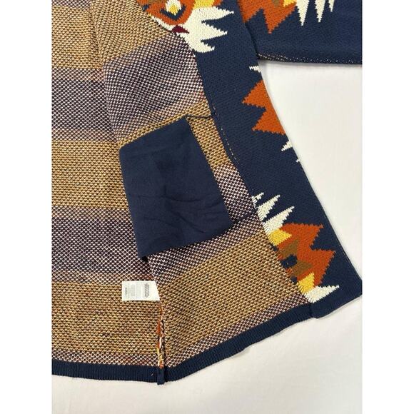 Lucky Brand Aztec Tribal Cardigan Sweater Coatigan Large Shawl Collar Southwest - Picture 8 of 11